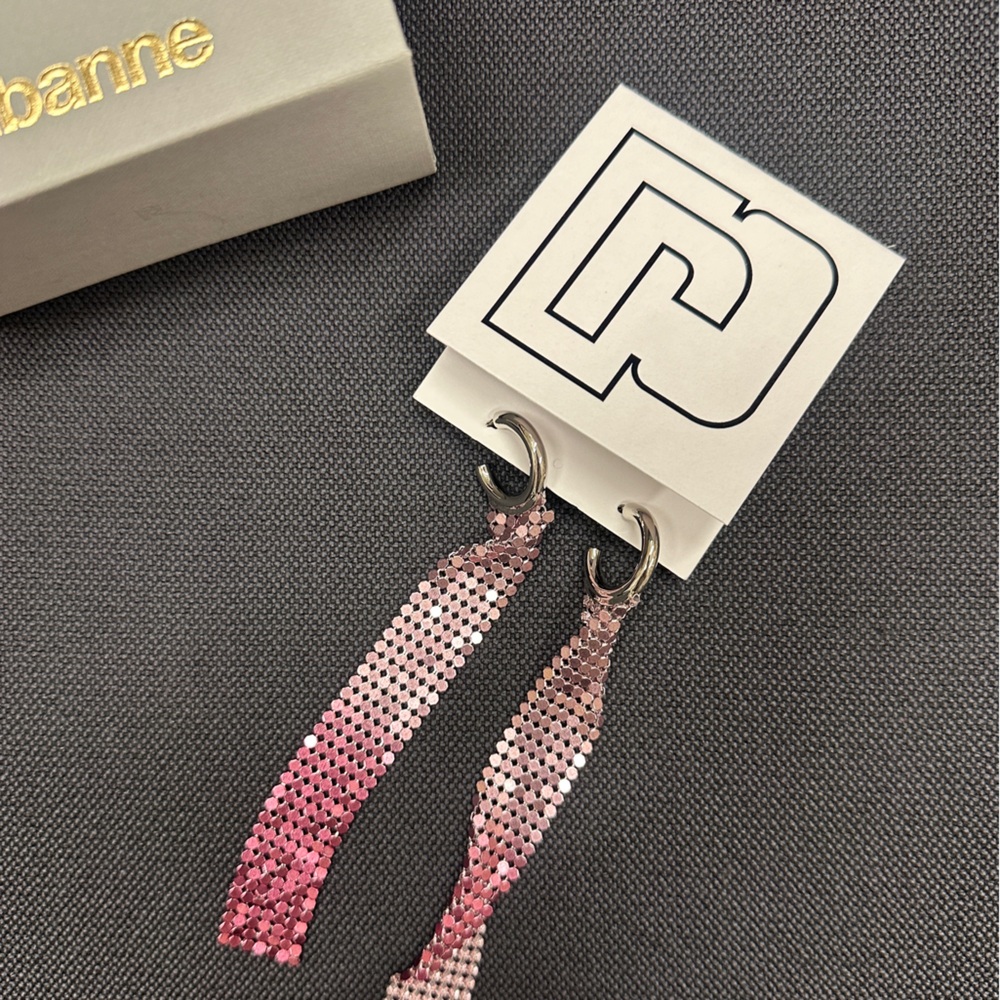 pink gradient rabanne pixel long hoop earrings